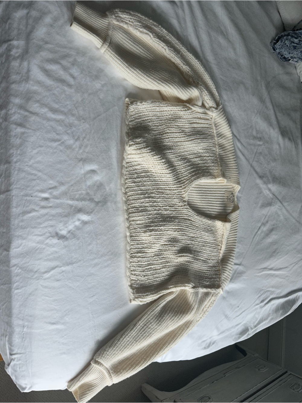 Free People Cream Cropped Knit Sweater